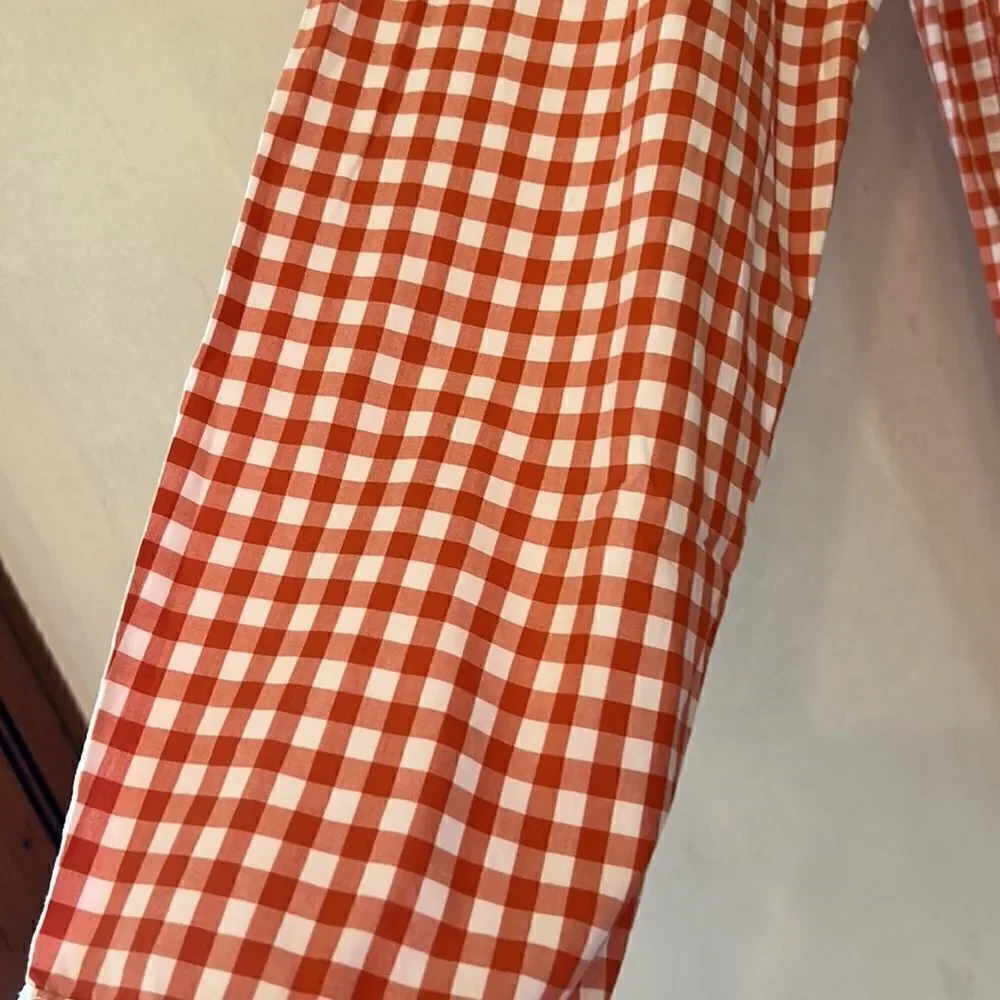 J Crew organic cotton orange white checked  front pocket shirt Size L